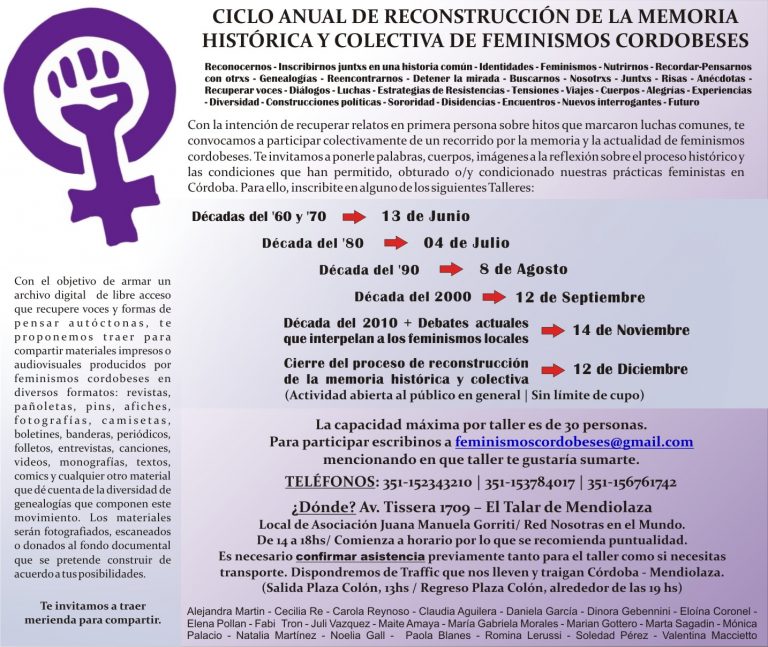 Lee más sobre el artículo Ciclo Anual de Reconstrucción de la memoria histórica y colectiva de Feminismos Cordobeses