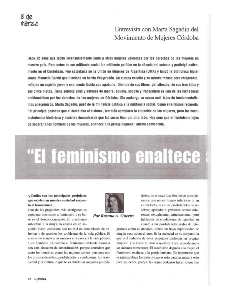 Lee más sobre el artículo Entrevista con Marta Sagadín del Movimiento de Mujeres Córdoba