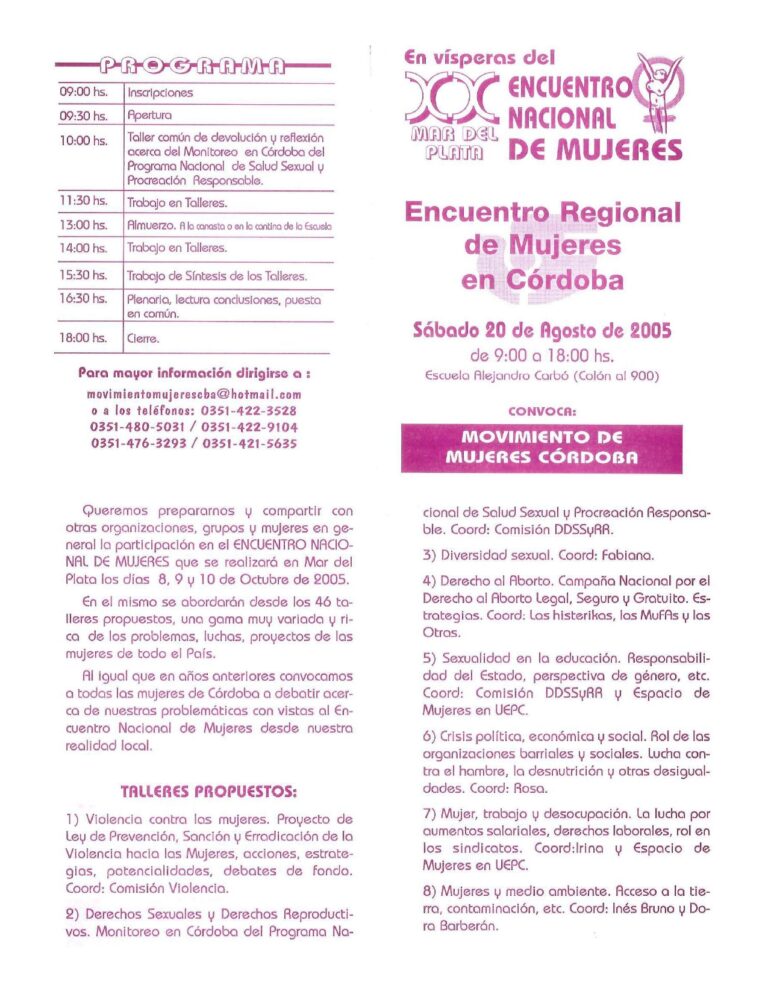 Lee más sobre el artículo Programa Encuentro Regional de Mujeres Córdoba